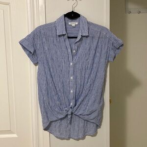 Summer tie front blue and white stripe cotton blouse xs